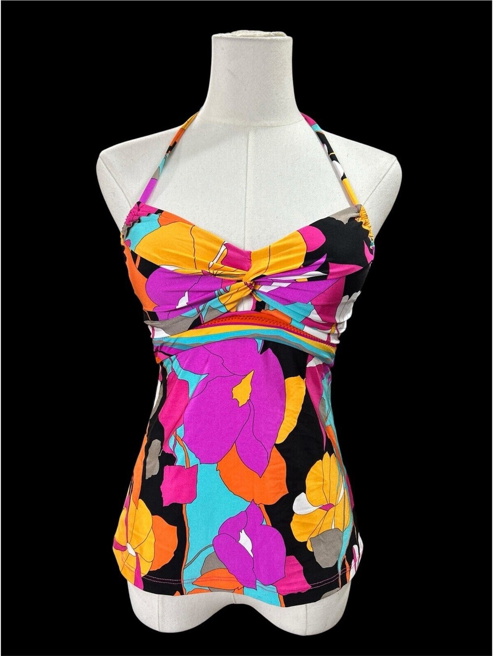 Trina Turk Womens Gemini Halter Tankini Top Swimsuit Size 2 Multicolor Swimwear